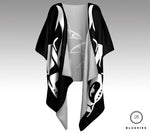Whale Printed Black Kimono Jacket