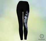 Tapestry Black Women Legging With White and Blue Print