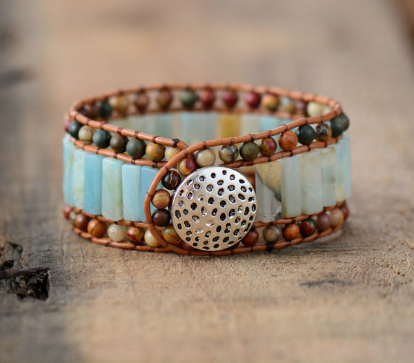 Cuff Bracelet with Amazonite and Leather